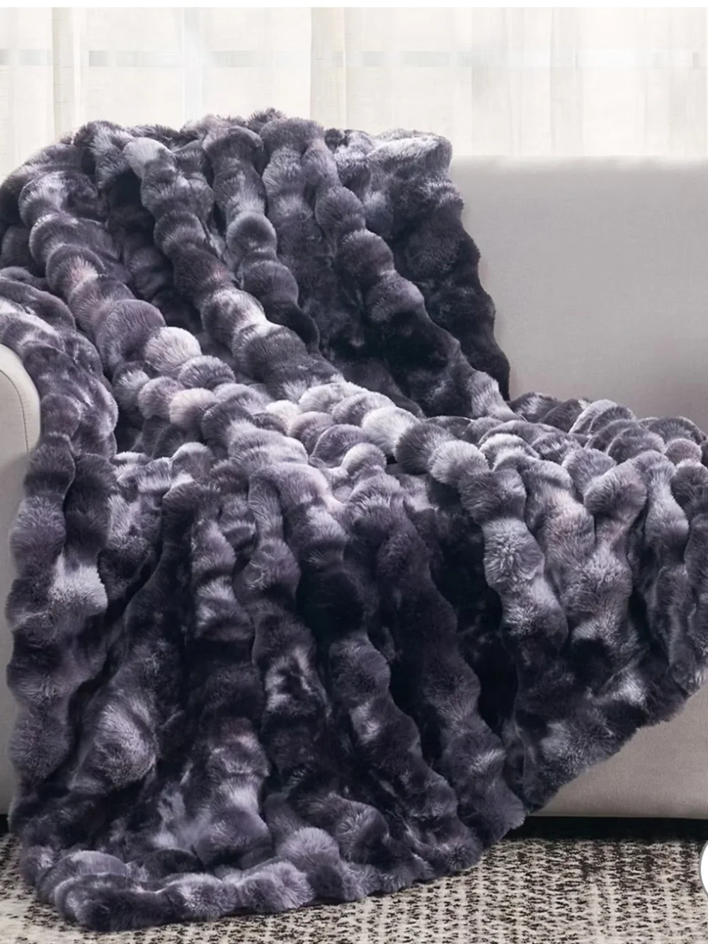 Plush Faux Fur Throw Blanket Purple 84”x60”